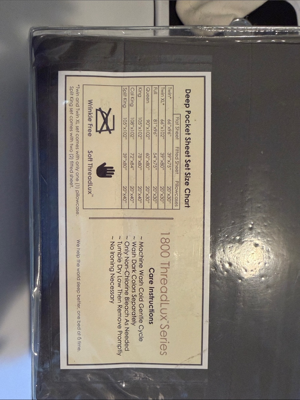 Calif King Size Soft Threaded 1800-Count Sheet Set - Dark Gray soft ThreadLux - Picture 3 of 5